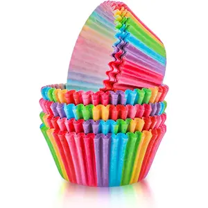 100 count Rainbow Cupcake Liners, Standard Size Cupcake Baking Cups Paper Rainbow Muffin Cups Paper Liners for Baking Muffin and Cupcakes Decoration Wrappers  Grade Greaseproof