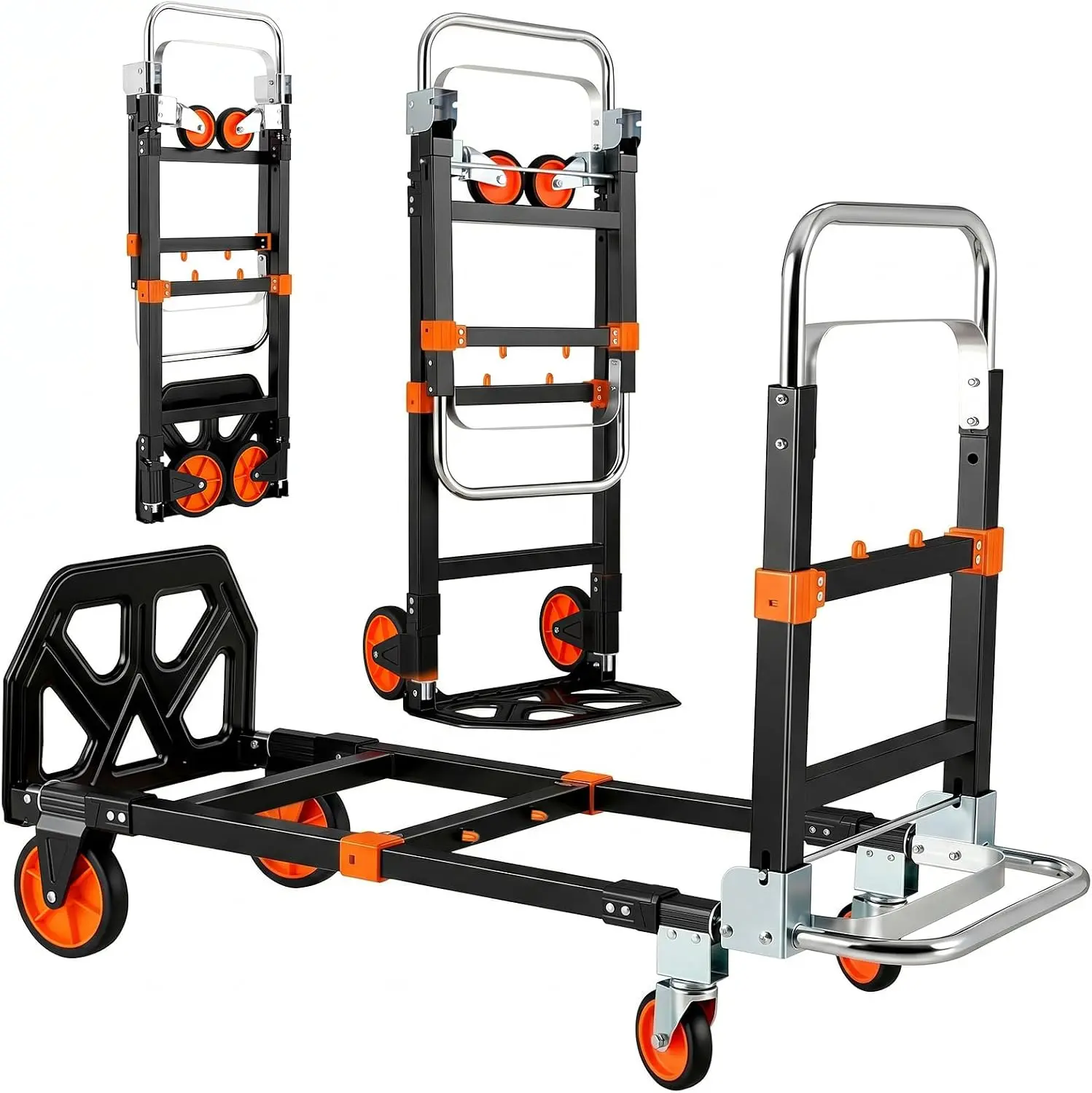 TLGREEN 3 in 1 Folding Hand Truck, 600lb Capacity Convertible Hand Truck Dolly with 4 Silent Wheels, Heavy Duty Foldable Hand Cart for Moving Households, Shopping Mall, Office, Outdoor Tasks