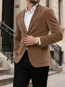 Men's Vintage Solid Color Casual Blazer Jacket with Pockets, Trendy Fashion Wedding Banquet Outerwear, All Seasons Fitted Style, Suit Coats Work
