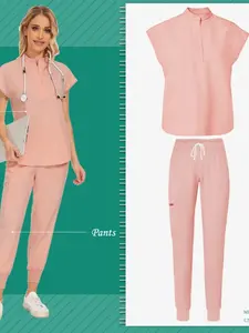 Unisex Soft Medical Scrub Set Womens Nurse Uniform Solid Color Workwear for Healthcare Staff