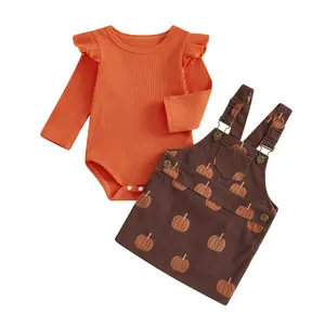 My First Thanksgiving Baby Girl Outfit Newborn Turkey Romper and Suspender Skirt Pumpkin Dress Outfits