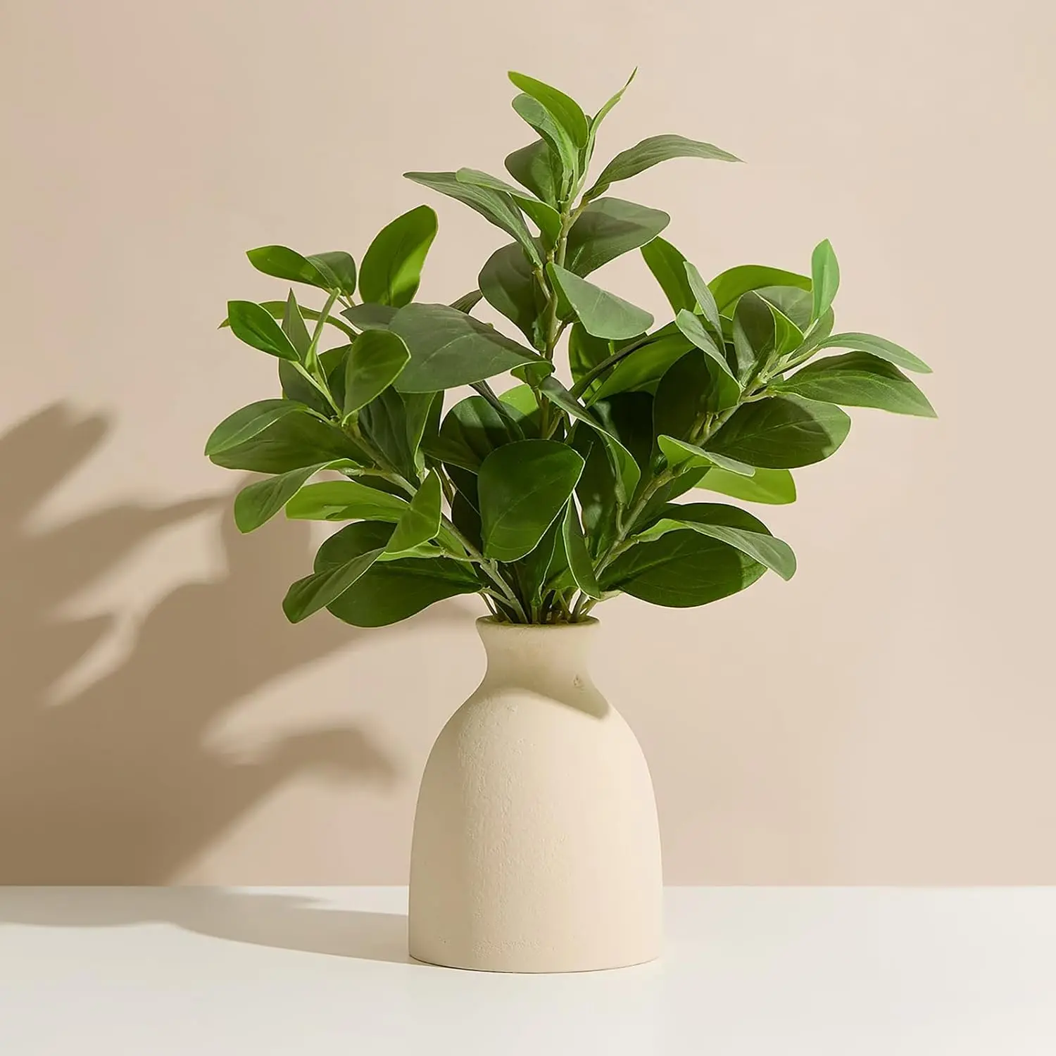 16" Artificial Eucalyptus Stem Potted Plant - Indoor Fake Greenery with Vase, Small Office Desk Decor for Home Weddings Centerpieces