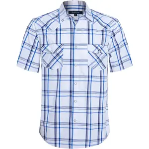 Mens Short Sleeve Western Shirts with Pearl Snap Button Up Casual Regular Fit Plaid ShirtsGift