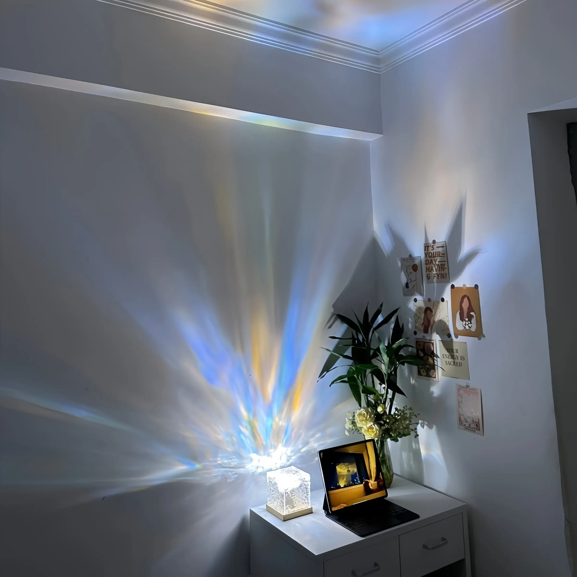 16 Color Aurora Wave Projection Night Light with Remote, Square Aurora Lamp, Ceiling Projector, Cube Wave Light for Bedroom, Hallway, Bathroom, Bedroom Led Lights