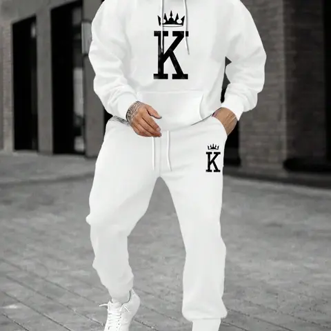 Men's Fleece Jogger Set, Sweatsuits Set, Hooded Sweatshirt & Drawstring Pants, Casual Long Sleeve Top, Fall Winter Fashion, Comfortable Daily Wear Clothes