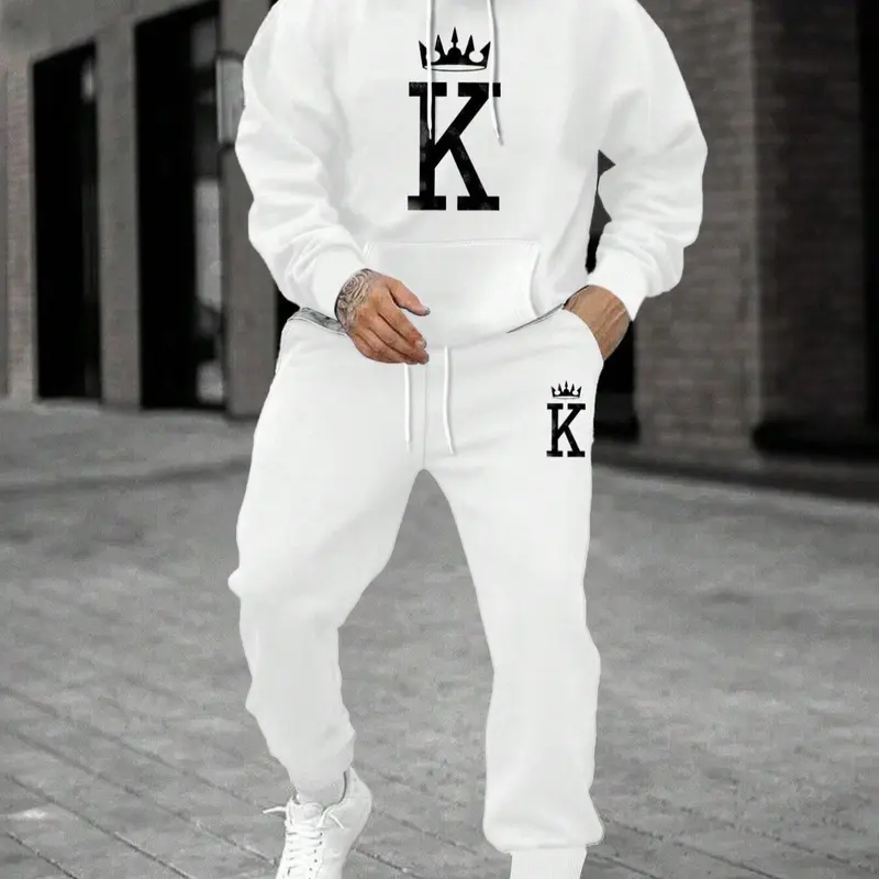 Men's Fleece Jogger Set, Sweatsuits Set, Hooded Sweatshirt & Drawstring Pants, Casual Long Sleeve Top, Fall Winter Fashion, Comfortable Daily Wear Clothes