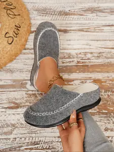 Women's Fashionable Half-Dress Slip-On Shoes, Wool/suede Material, Multiple Colors & Sizes, Stitched Design, Thick Sole Comfort, Home or Casual Wear, Casual Shoes Clogs