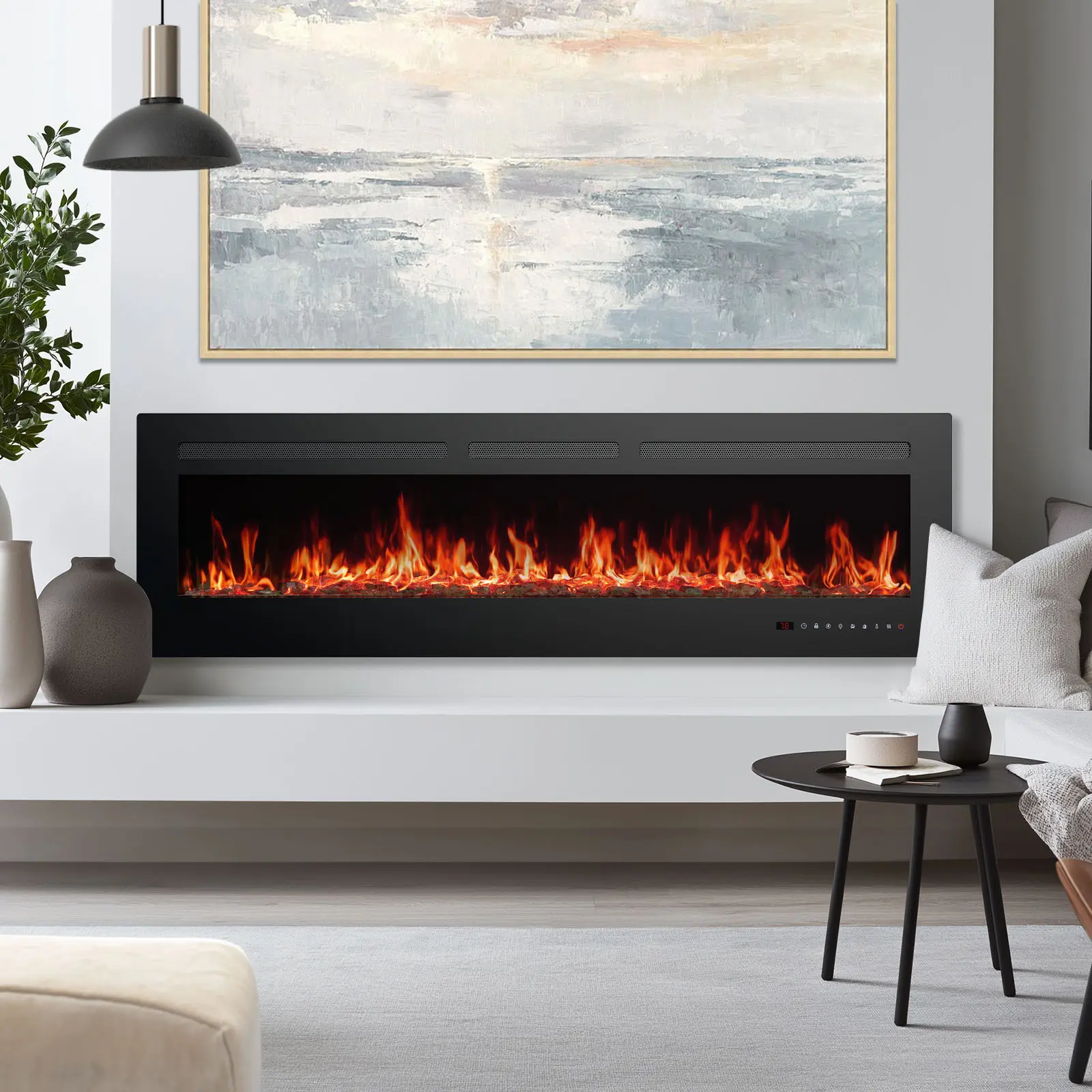 Electric Fireplace Heater – 1500W/750W Wall-Mount, Recessed, or Freestanding Design with Remote Control Living Room Home Heating Flame Powerful Warmth