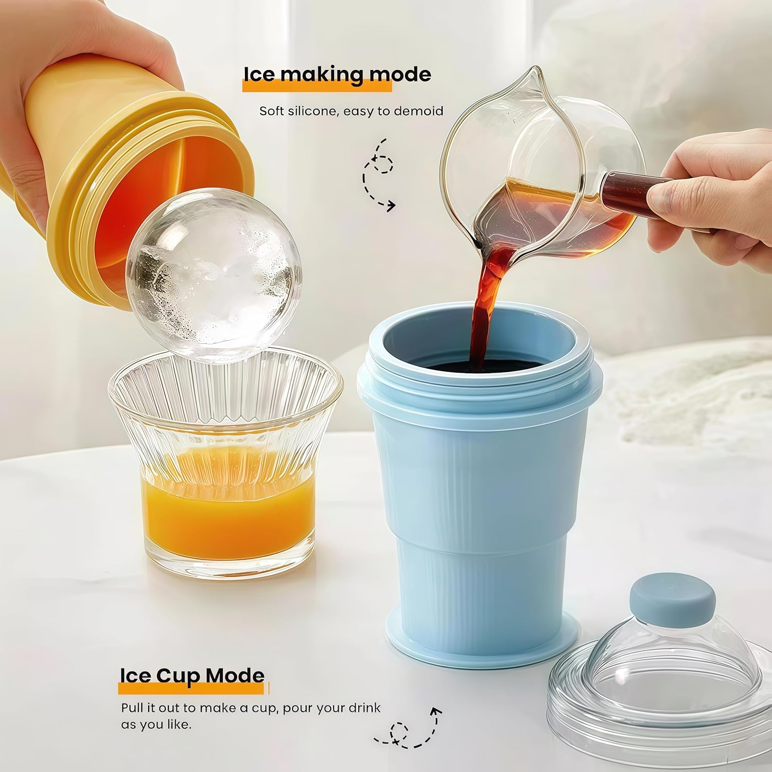 Portable Foldable ice hockey cup, Reusable with Attached Straw, Lightweight Heat-Resistant & Easy-Clean Collapsible Drinkware for Travel, Ideal for Hiking Camping Office