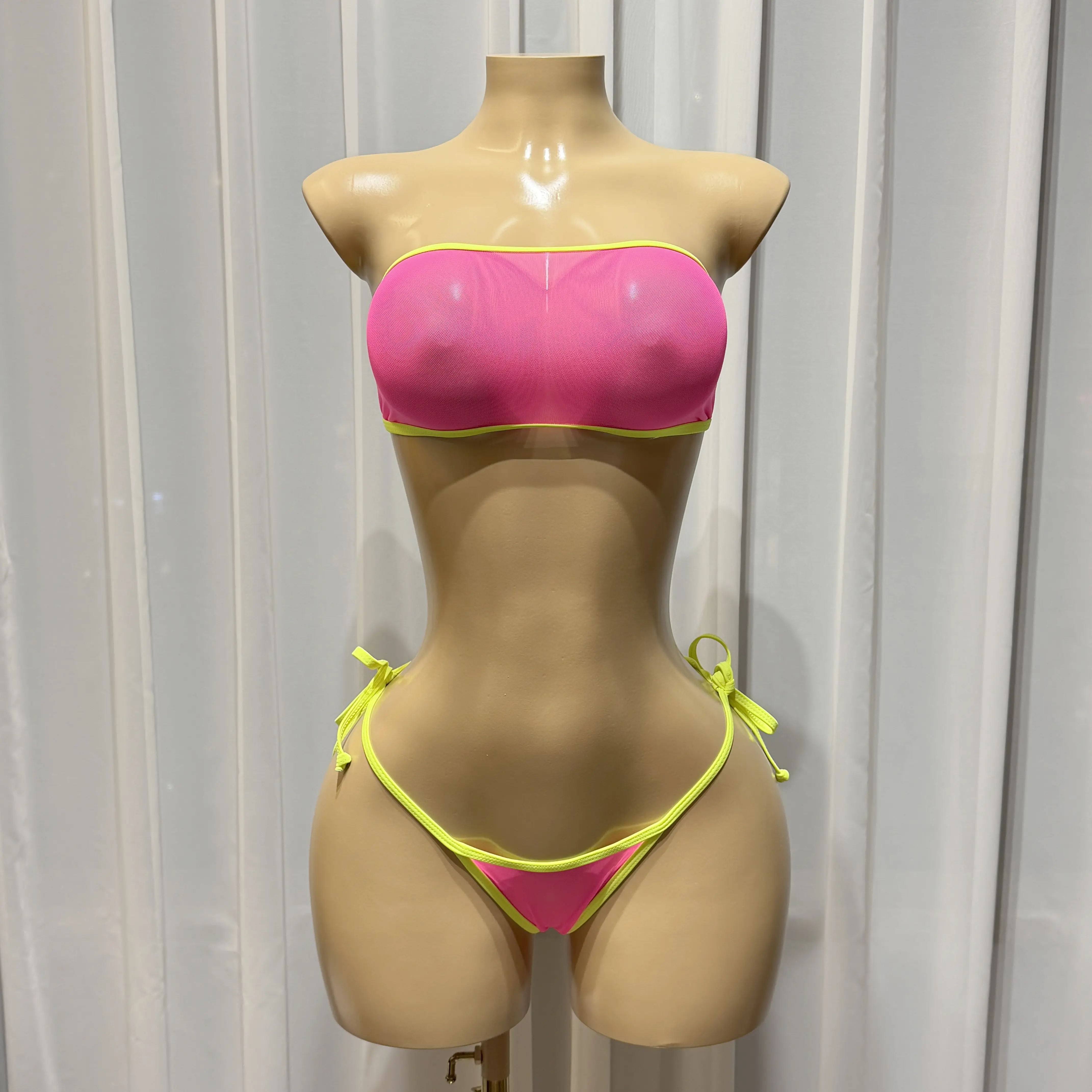 SHERRYLO Sheer Bikini See Through Bandeau Micro Bikinis G String Microkini Sexy  See through Swimsuit for