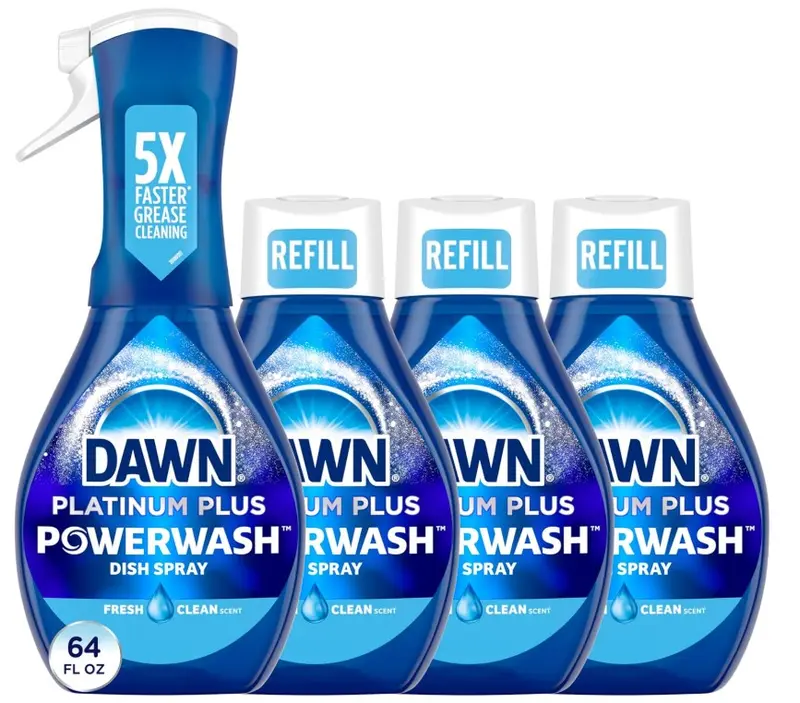 Platinum Powerwash Dish, Dish Soap Liquid, Fresh Scent Bundle, 1 Spray (16oz) + 3 Refills (16oz each)(Pack of 4)