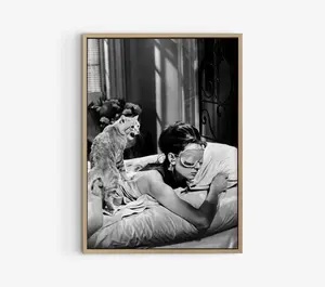 Audrey Hepburn Wall Art, Breakfast at Tiffanys Poster, Black and White Print, Vintage Photo, Classic Hollywood Art, Woman and Cat Wall Decor