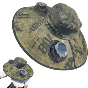 Solar Powered Wide Brim Fan Hat, 2 Cooling Fans 3 Speed Adjustable Outdoor Sun Hat for Fishing Hiking Camping