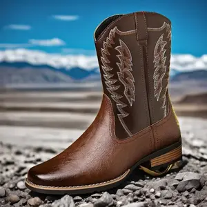 Men’s Western Cowboy high-top embroidered boots—closed footwear with a rubber insole for walking