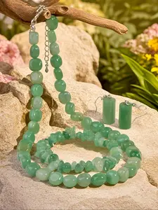 Natural Crystal Jewelry Set, Including Necklace & Bracelet, Irregular Natural Stone Beaded Necklace & Bracelet, Fashion Jewelry Accessories for Women