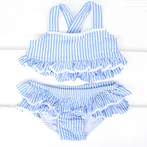 Santorini Blue Two Piece Swimsuit - Girls Ruffle Bikini