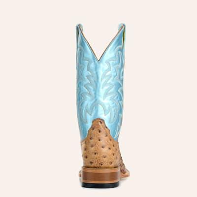 Cavender’s Women’s Endurance  Tan Print and Metallic Blue Wide Square Toe Cowboy Boots