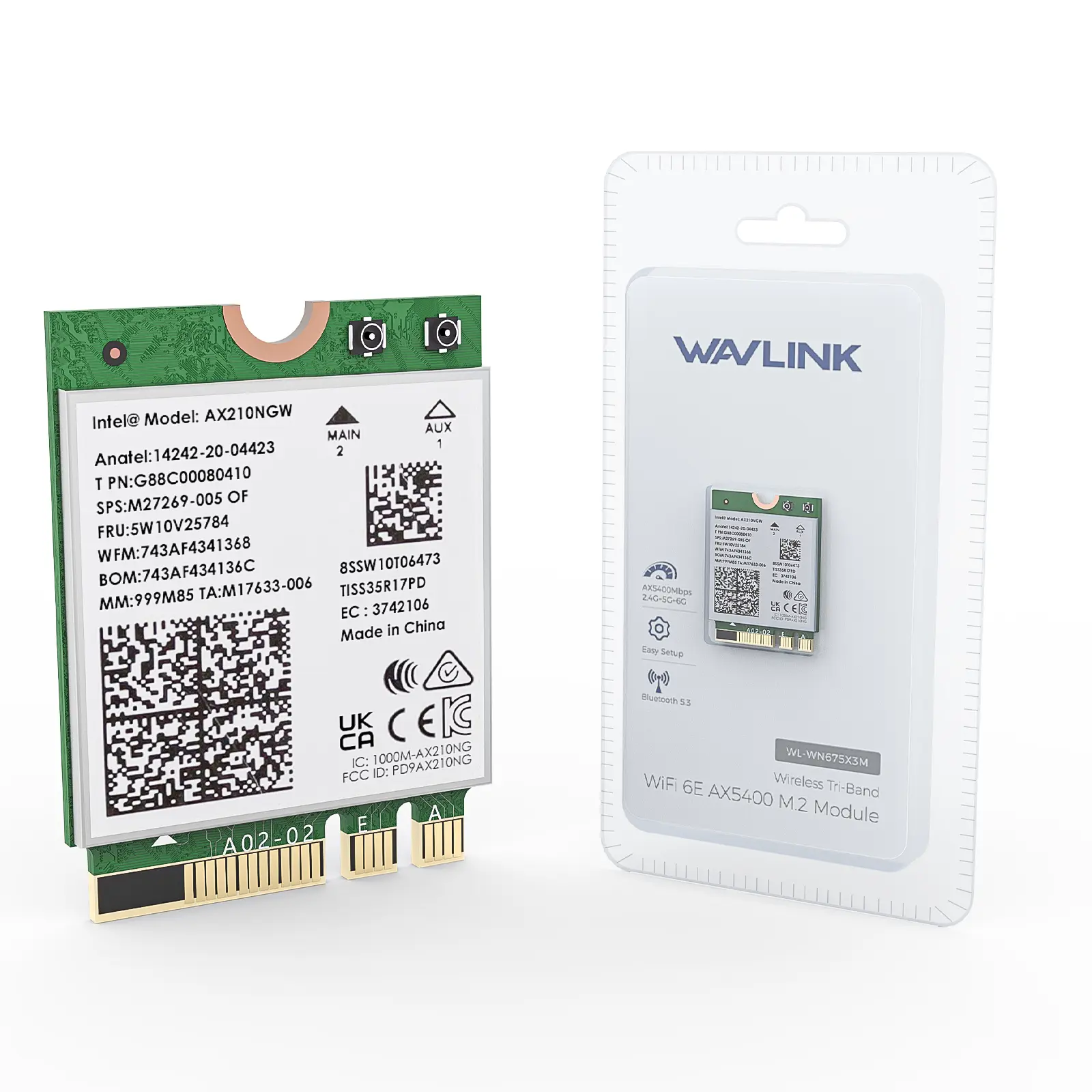 WAVLINK Intel AX210 M.2 Socket WiFi 6 (802.11ax) 6E Wireless Network Card, Bluetooth 5.3, Tri-Band AXE5400 NGW, Minimized Lag, Supports Windows 10/11 (64-bit) & Linux 5.10+, Ideal for Large File Transfers