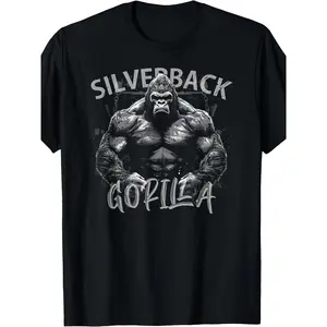 Big & Tall Men's Black Streetwear Brand 100% Cotton T-Shirt with Silverback Gorilla Graphic and Text for Casual Wear, PLUS SIZE Extra Long PlusSize, PLUS SIZE