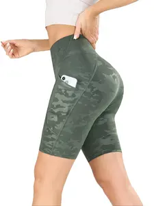 Women's High Waist Yoga Pants with Side Pockets, Camo Patterns,Sporty Tight-Fit Gym Athletic Shorts, Breathable Sweat-Absorbing Fabric for Summer,Comfortable Breathable Softy Wear
