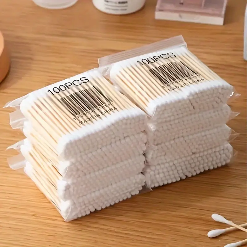 100pcs Cleaning Cotton Swabs, Soft Double Round Tip Design for Ear Nose Clean, Excellent Cleansing Beauty Tools with Storage Bag for Effective Makeup, Cosmetics and Personal Care, Great for Daily Home Use & Outdoor