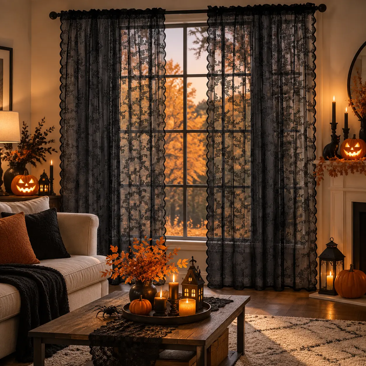 Sohochic 2-Count Embroidered Sheer Curtains - Rose Lace, Vintage Plant Motif, Lace Trimming, Light-Filtering Kitchen Window & Home Decoration Curtains for Vintage Home Decor Door/Window Nettings, Kitchen Window Curtain