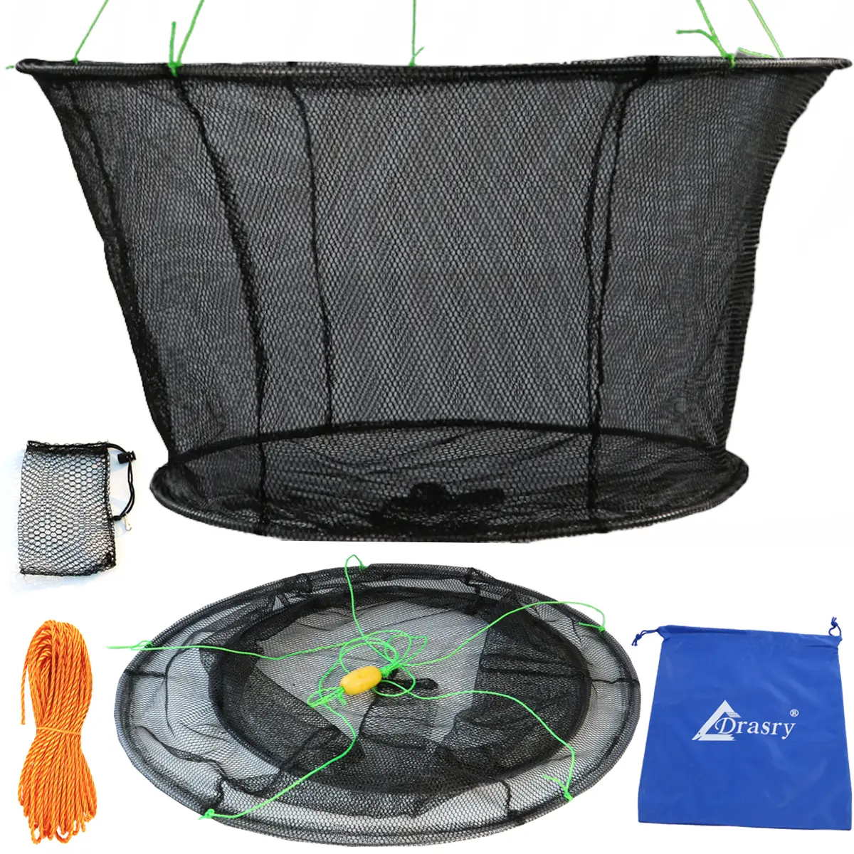 Drasry Portable Collapsible Fishing Trap - Fishing Accessory, Folding Bait Net Cage for Crayfish, Crab, Shrimp, 80cm-100cm Leisure & Outdoor Fishing Equipment, Mesh, Fishing Net