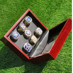 7-Ring Baseball World Championship Gift Set - 1977 1978 1996 1999 2000 2009 World Series Ring with 7-Hole Wooden Display Box, Suitable for Baseball Fans, Collectors, Holiday Gifts for, Year-Round Wearable