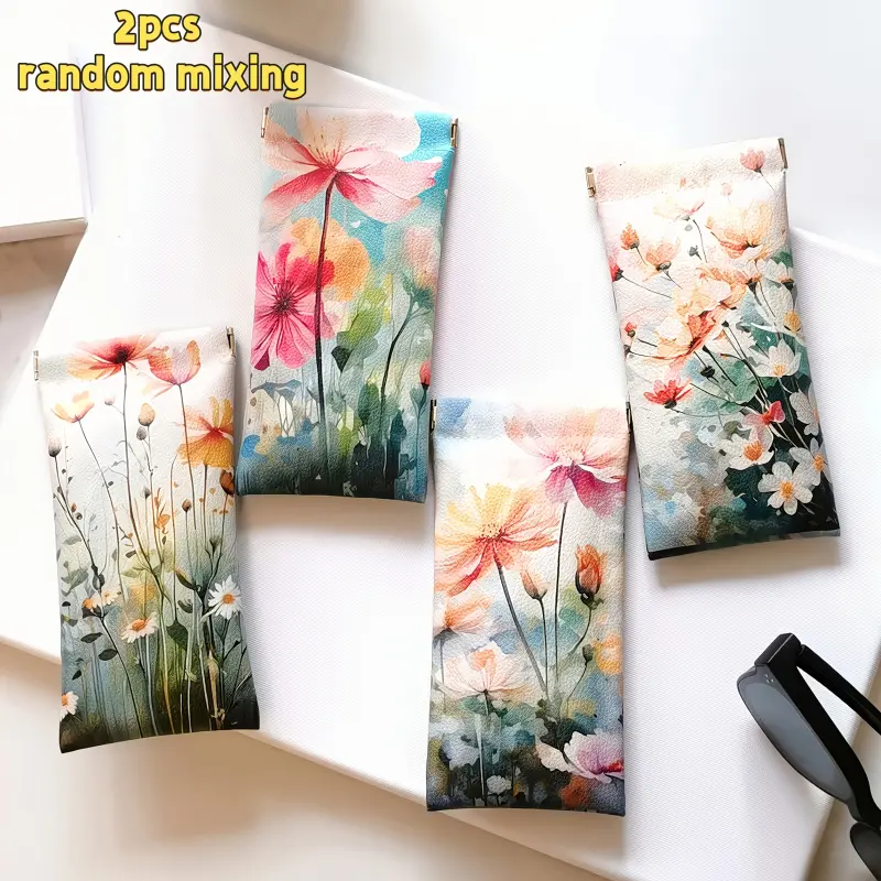 2pcs/set Eyeglass Case, PU Leather Eyeglass Pouch, Waterproof Eyeglass Case, Glasses Storage Pouch, Travel Eyeglass Accessory, Waterproof Eyeglass and Stylish Glass Pouch, Cosmetic Bag, Small Item Storage Pouch (2 randomly selected from four styles)