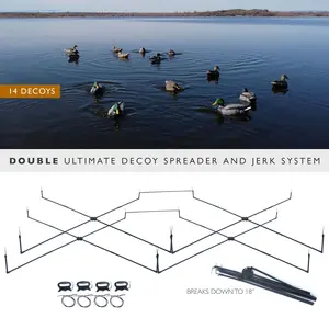 Double Ultimate Decoy Spreader and Jerk System - 14 Decoys All in Motion - Natural and Ultra Realistic Decoy Swimming Motion - Guaranteed to bring in more birds. Free Anchor Bag, Connection Bars and Connection Line.!