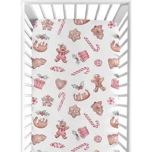 Sweet Jojo Designs Fitted Baby Crib Sheets (Christmas Holiday Gingerbread) for Girls/Boys, Infant Nursery, Toddler Room - Standard Size (Xmas, Festive Cookies, Baking Treats, Candy Cane, Cupcakes)