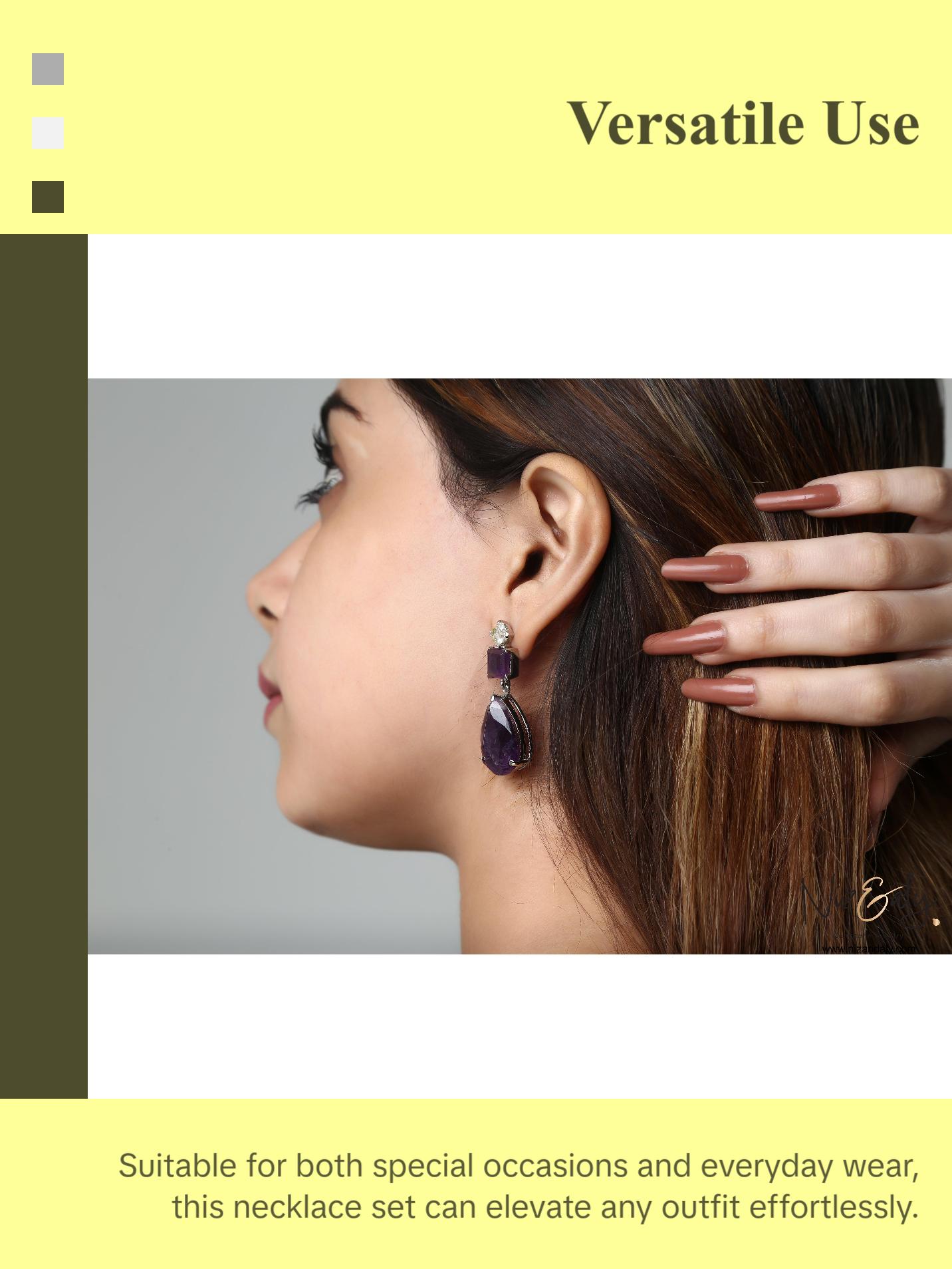 Stunning Droplet Cut Amethyst and Herkimer Diamond Necklace Set