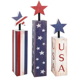 July 4th Decoration Set, Blue Decor, Wooden Patriotic Memorial Day Layered Tray, Labor Day Decor, July 4th Home Office Decor, Independence Day Decor
