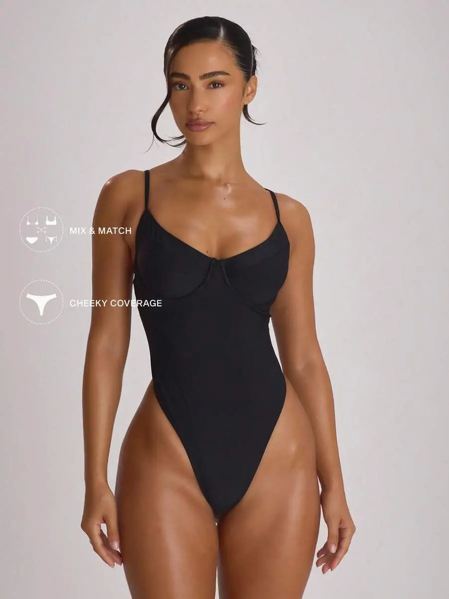 Resort Underwire Cup High Leg Cheeky Swimsuit Bathing Suits Swim Vacation Holiday Summer Travel Beachwear Basics Solid Colour Swimwear Resort Core