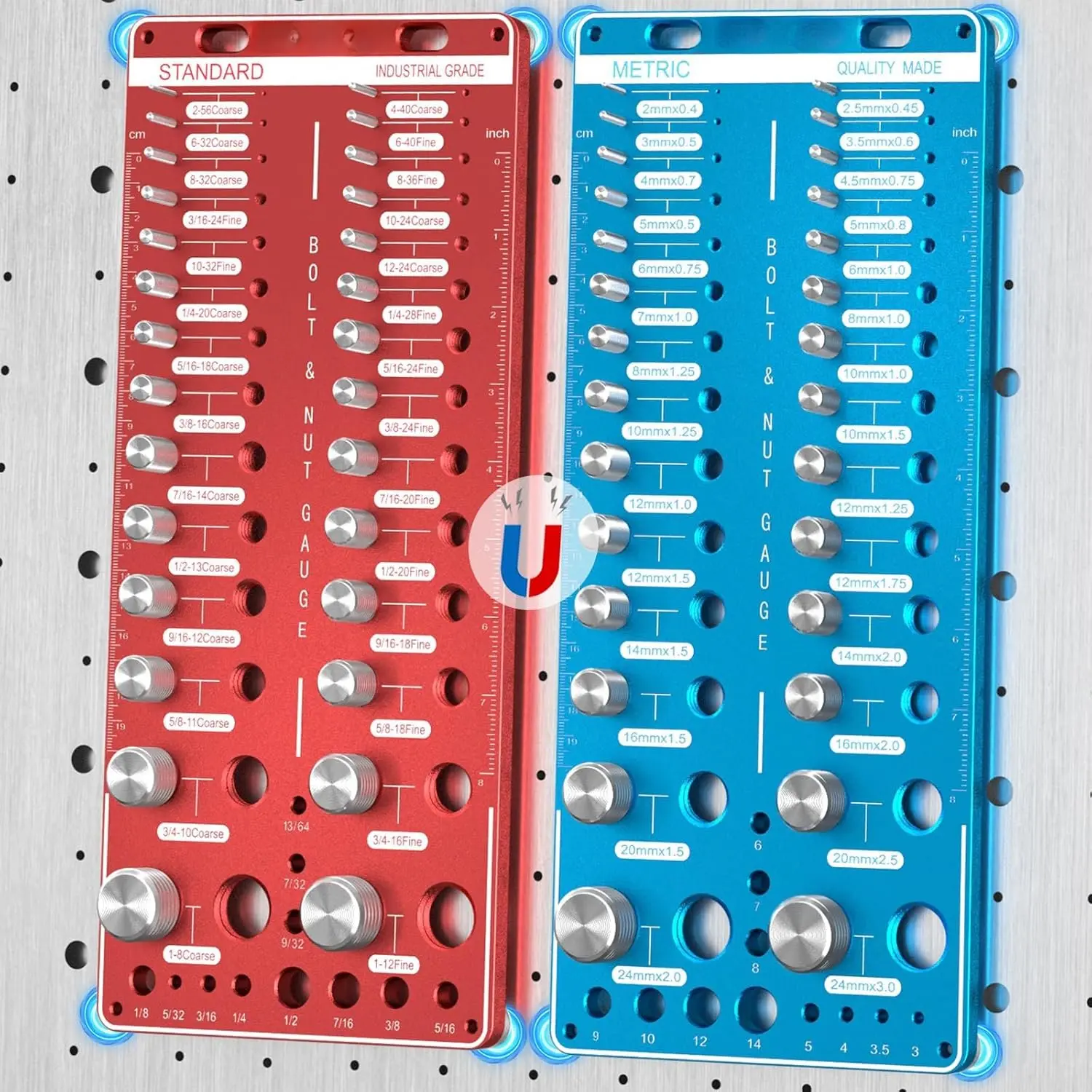 Upgrade Thread Checker, 78 Nut and Bolt Thread Checker with  Base, 28 Standard & 28 Metric & 22 Drill Bit Gauge, Wall-Mountable Bolt Thread Identifier Gauge for Quick Measurement