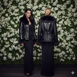 Black Shine Fur and Fox Jacket