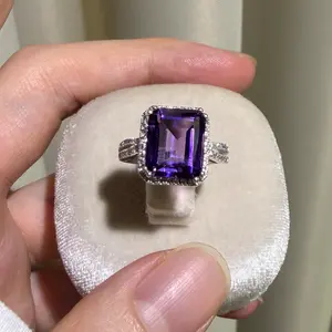S925 sterling silver ring, Natural Amethyst  gemstone, adjustable size, set size wirh a 11*9mm, with White zircon high quality settingElegant and Luxurious for Women, Girl friend, Brides, Grils as Wedding&Birthday Gift, Perfect for Daily Wear and Party,