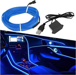 EL Wire Car Interior LED Strip Lights, 5V 16FT Neon Light Strip with Sewing Edge, USB Electroluminescent Car Interior Lights with Fuse Protection, Vehicle Ambient Lighting Decorations (White)