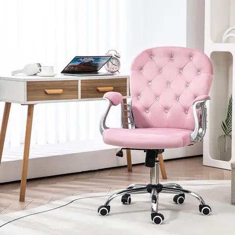 Vinsetto Vanity  Mid Back Office Chair Swivel Tufted Backrest Task Chair with Padded Armrests, Adjustable Height, Rolling Wheels