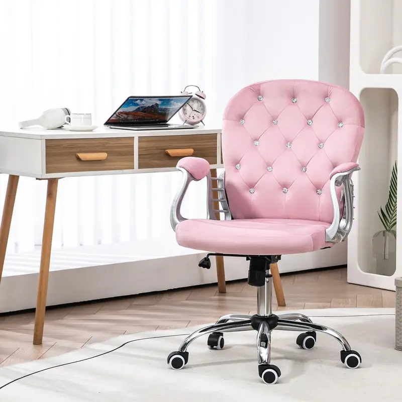 Vinsetto Vanity Mid Back Office Chair Swivel Tufted Backrest Task Chair with Padded Armrests, Adjustable Height, Rolling Wheels