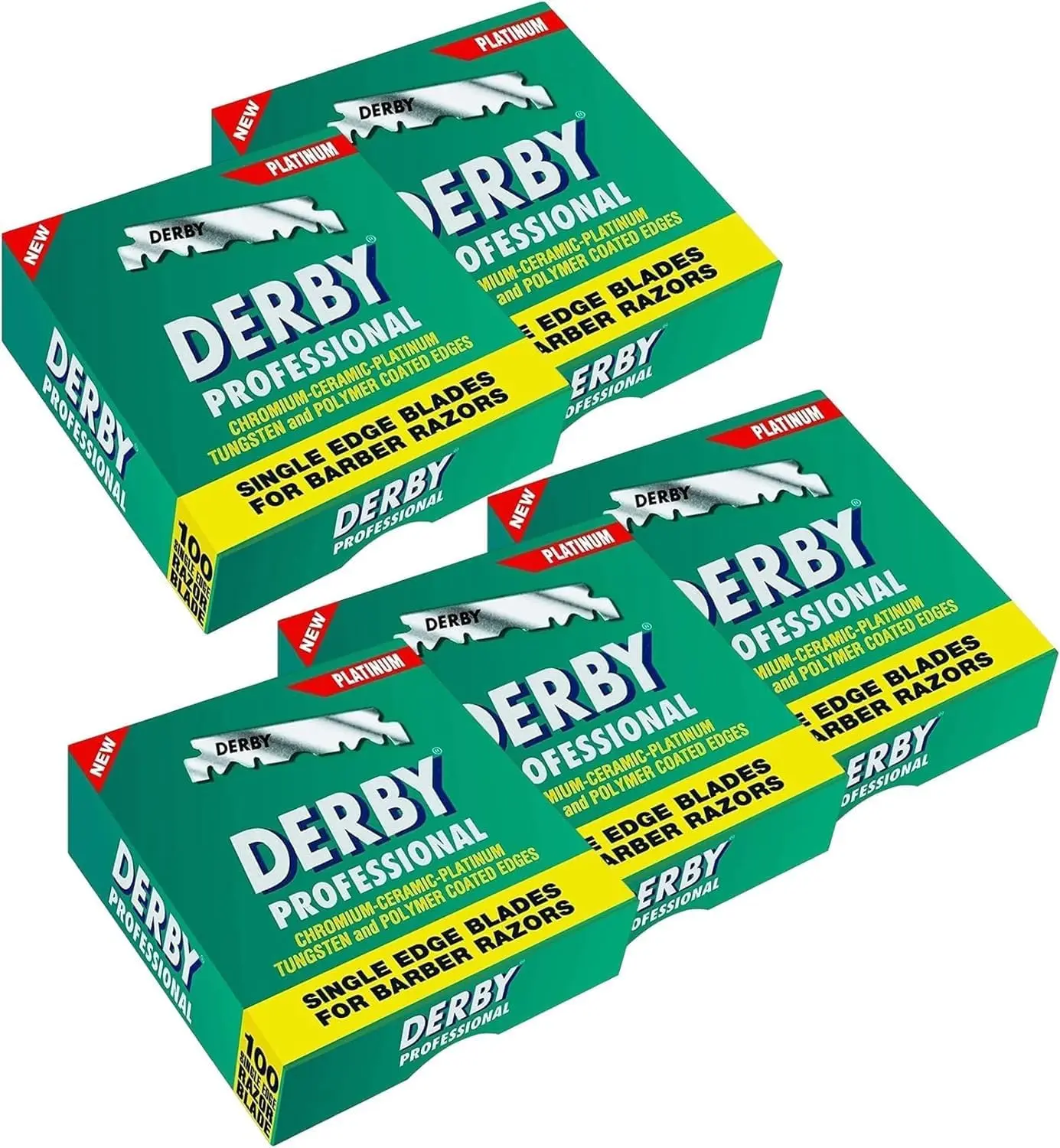 Derby Professional Platinum Single Edge Safety Razor Blades - Chromium Ceramic Polymer Coated for High Performance, Smooth Iron Shave, 500-Count Bulk Pack for Barbers, Youth-Focused Durability, Blade Razors, Ceramic Coat, 500 Blades