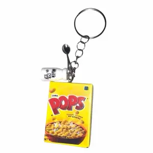 Corn Pops Keychain with Milk Bottle Charm - Sweet Crunchy Cereal Design - Perfect for Fans of Iconic Breakfast Treats