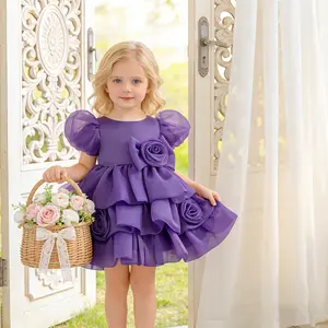 3008 Bubble sleeve dress elegant design for special occasions white baptismal bow design dress suitable for girl birthday parties birthday gifts