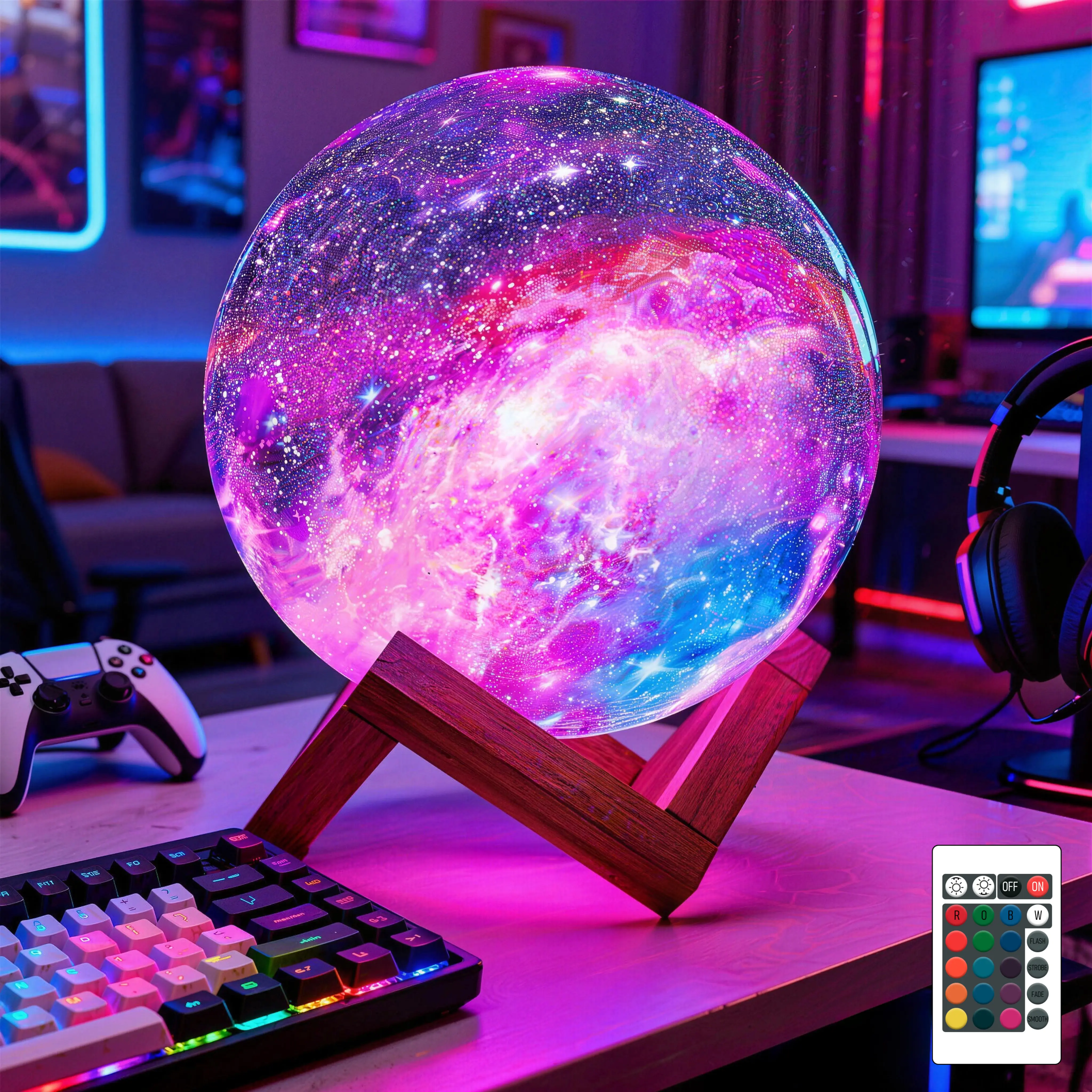 Moon Lamp Galaxy Lamp 5.9 inch  LED 3D Moon Light, Remote & Touch Control Moon Night Light Gifts for Girls Boys Kids Women Birthday(Wooden Base)