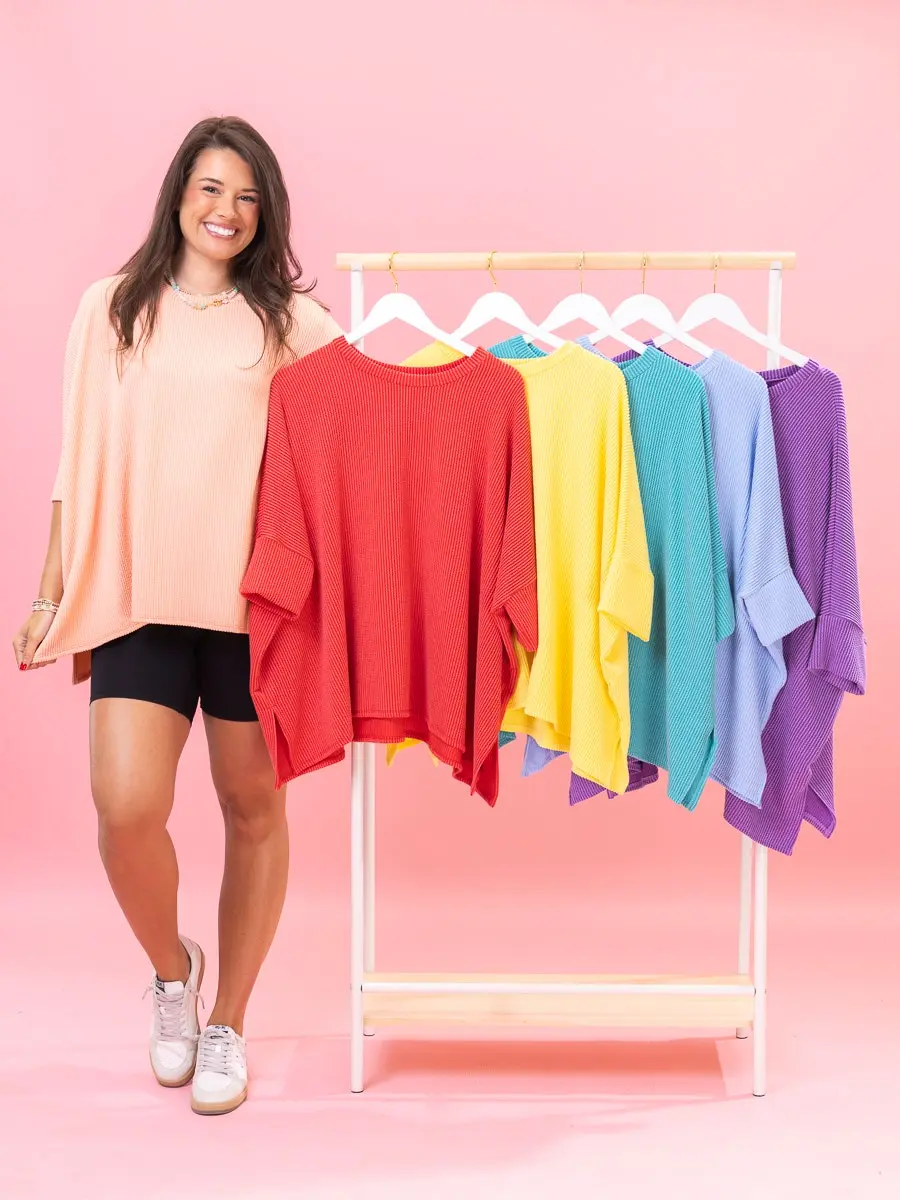 Raised Rib Easy-Fit Dolman 3/4 Sleeve Top by DD Design