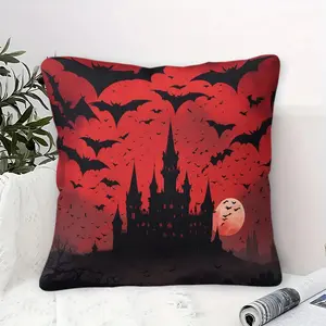 Red Gothic Bat Single sided Printed Pattern Pillow (Including Pillow Core), Gaming and Esports Decorative Cushion, Suitable for Sofa, Bed, Bedroom and Living Room, Suitable for Adult Home Decoration