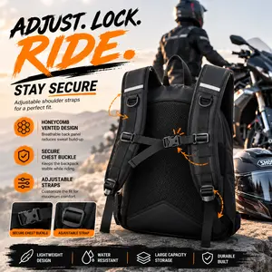 Motorcycle Backpack with Helmet Storage Heavy-Duty High Quality Riding Backpack Large Capacity Travel Bag with Reflective Strips Secure Zipper Closure PVC Construction for Men Women Riders Long Distance Tours Commute Motorbike