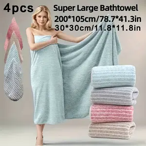 4-Piece Oversized Bath Towel Set - Star Stripe Bath Sheet & 3 Square Towels |   Soft Quick-Dry Collection for Complete Body Care