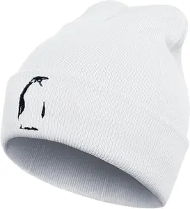 Embroidered Cute Penguin Beanie, Beanie Embroidered Gift, Winter Knit, Winter Christmas Gift