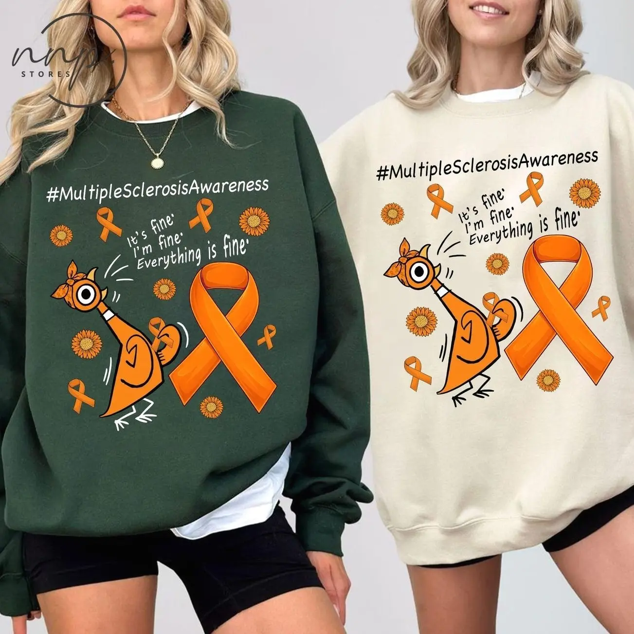 Multiple Sclerosis Awareness Shirt, Pigeon It's Fine I'm Fine Everything Is Fine Sweatshirt, Orange Ribbon MS Warrior Hoodie 2